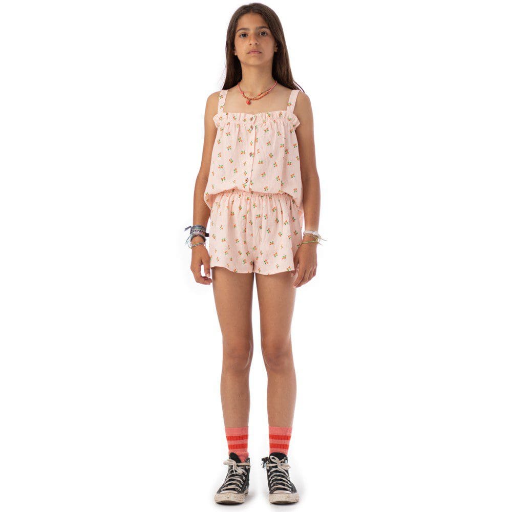 Shorts W/ Frills | Light Pink Stripes W/ Little Flowers