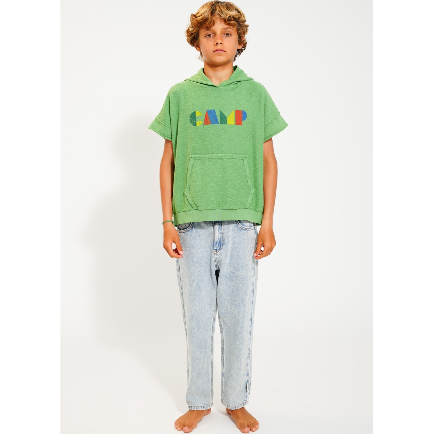 Sleeveless Hooded Sweatshirt | Green W/ Multicolor 