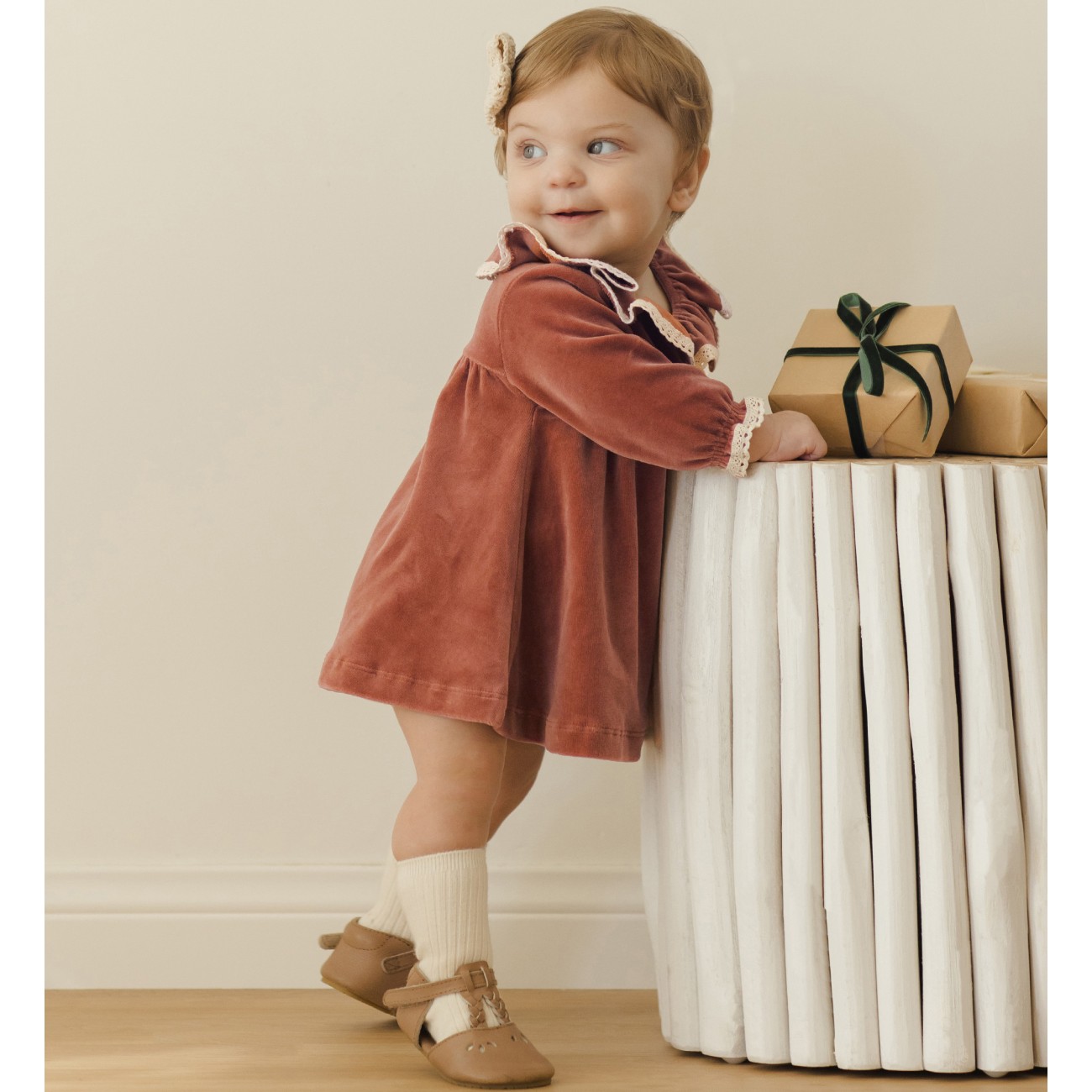 Velour Baby Dress Cranberry