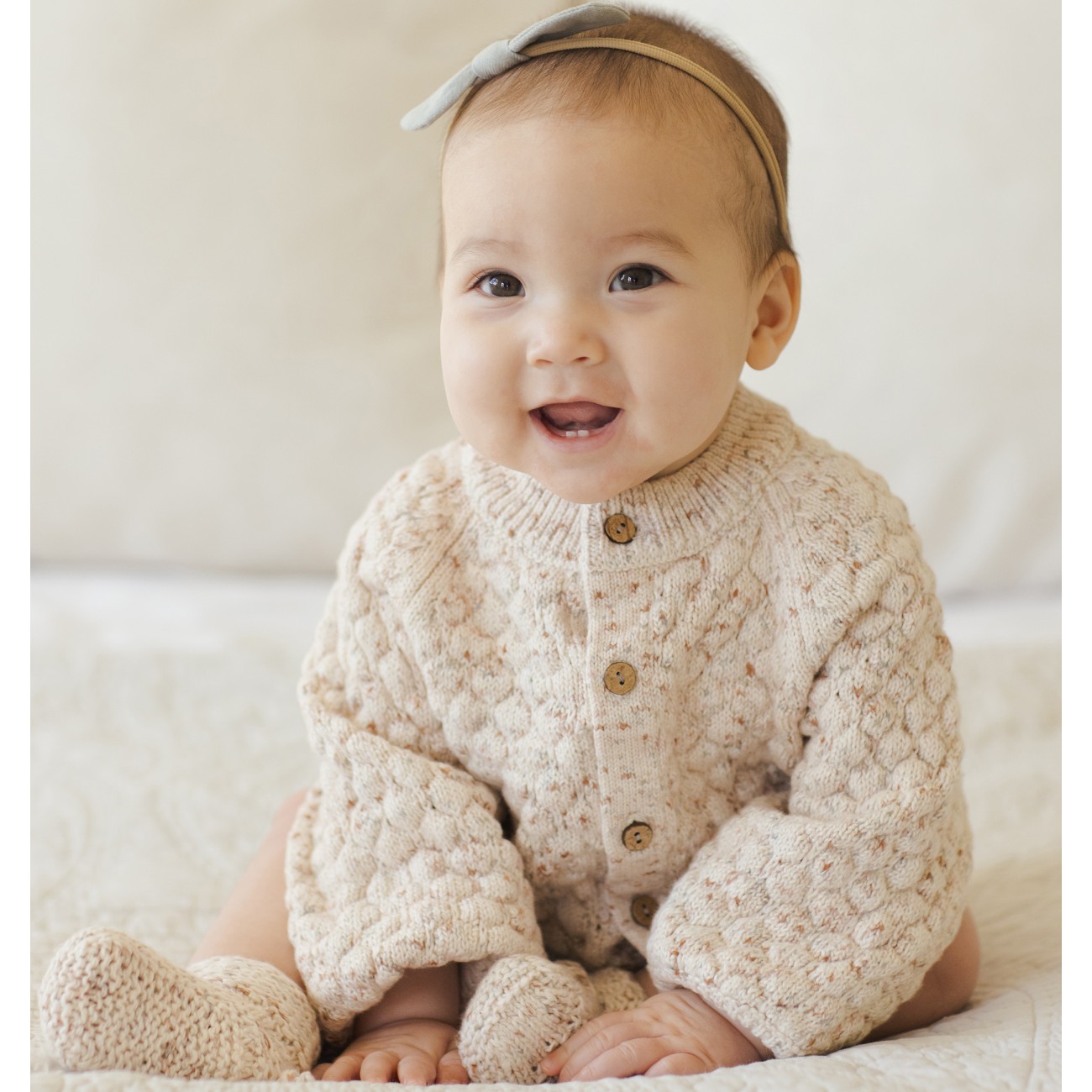 Bubble Knit Cardigan & Knit Bloomer Natural Confetti