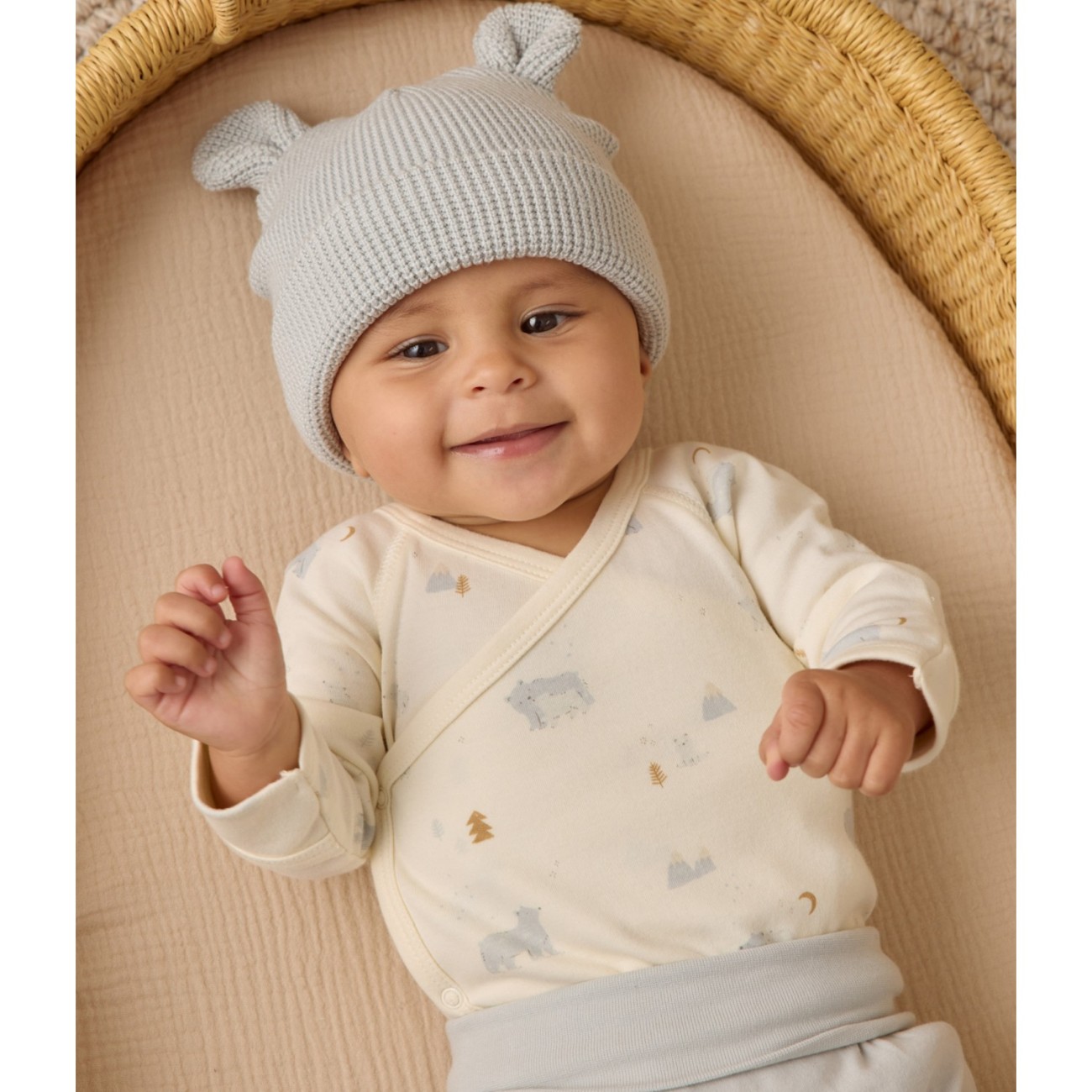 Knit Bear Beanie & Knit Wrap Top & Knit Footed Pant