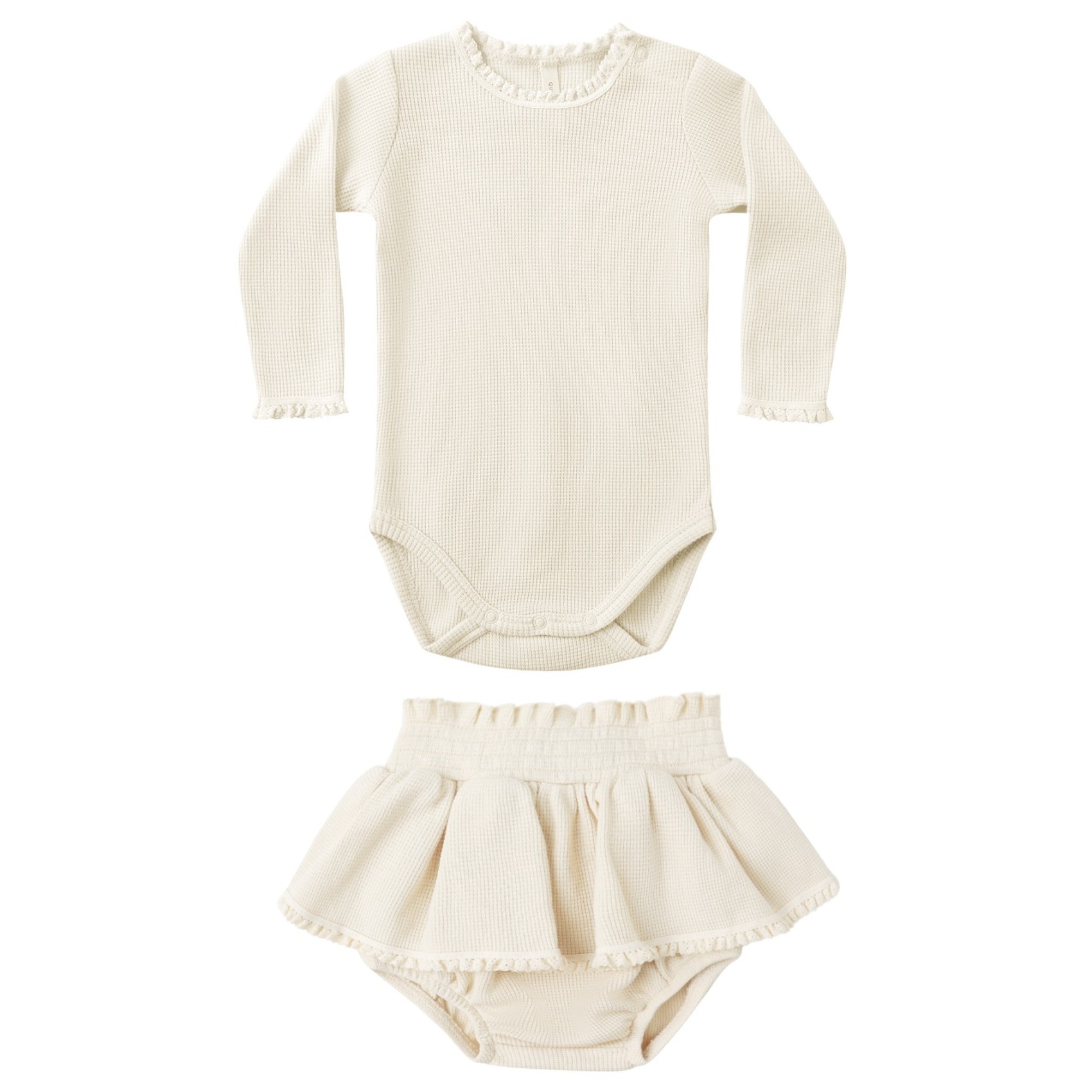 Waffle Long Sleeve Bodysuit & Skirted Bloomer Natural