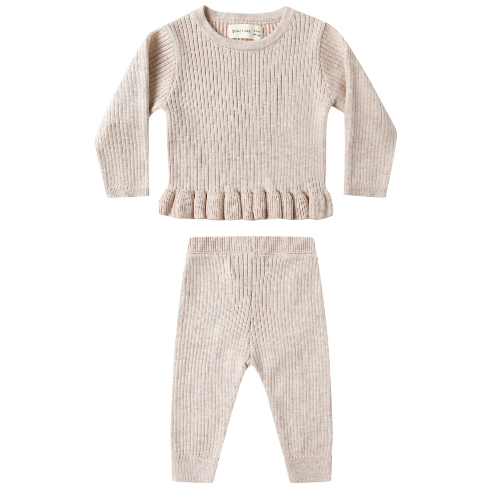 Rib Knit Peplum Top & Rib Knit Legging Heathered Oatmeal