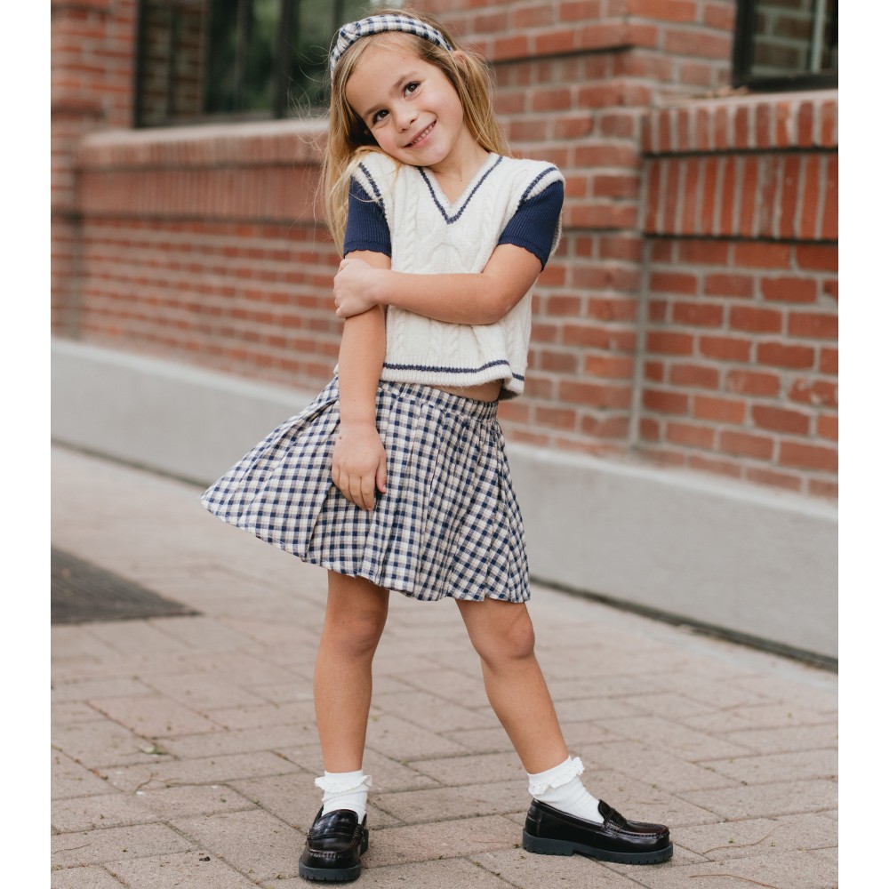 Pleated Mini Skirt Navy Check