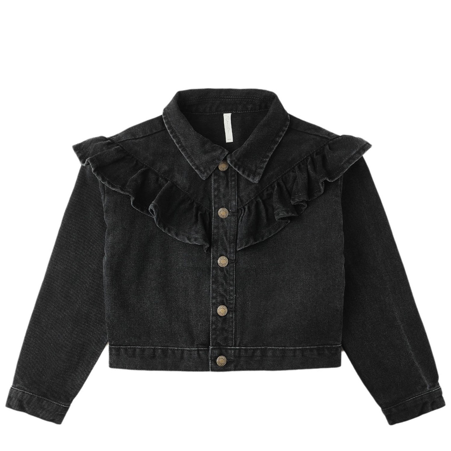 Ruffle Denim Jacket Washed Black