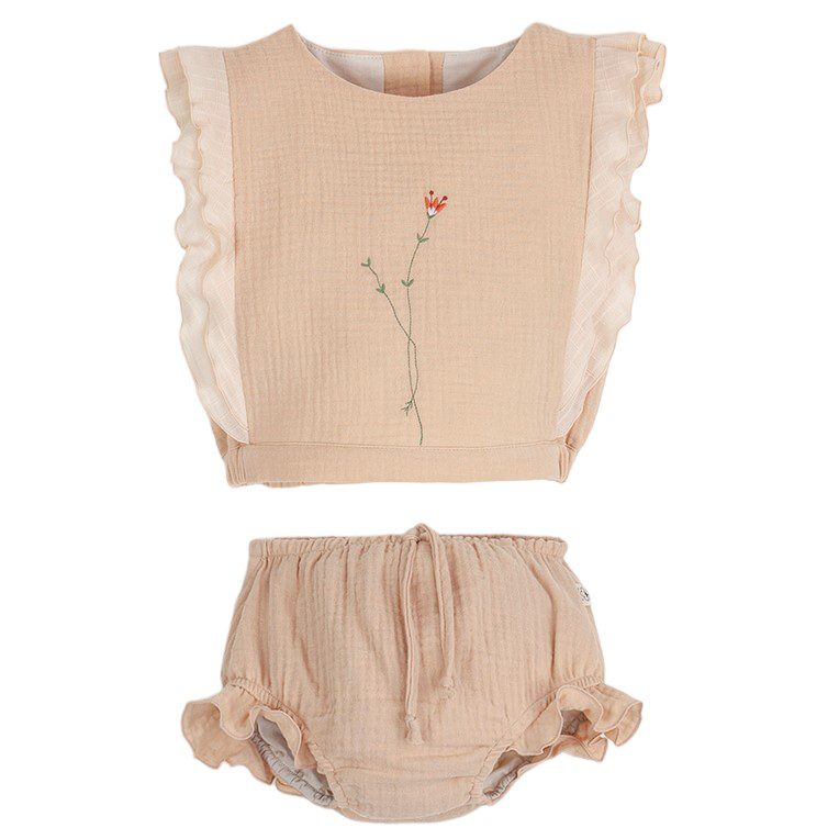 Organic Embroidered Top & Organic Culotte | Pink