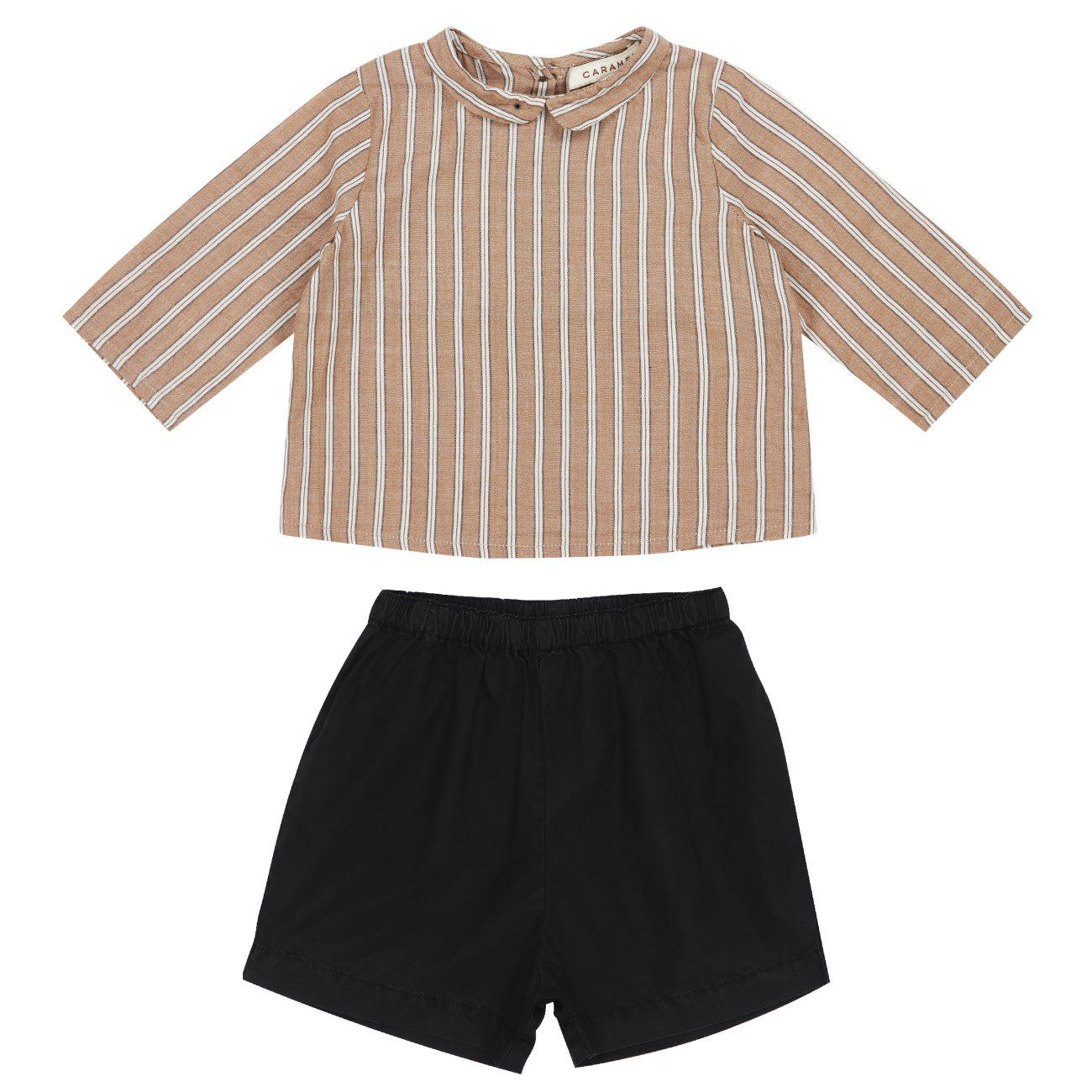 Beige Stripe Carrot Shirt & Black Apium Short