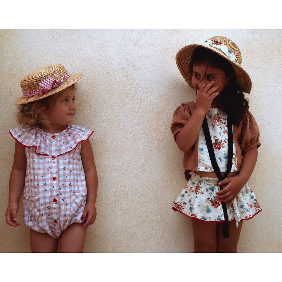 Gingham Romper Suit W/ Frilled Collar