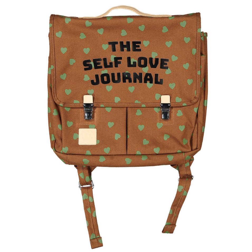 School Bag | Camel W/ Green Hearts