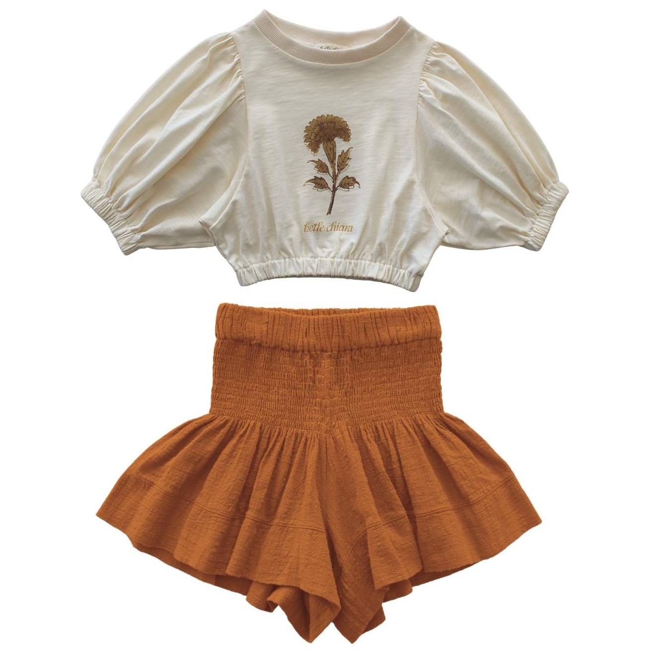 Orange Smock Skirt & Orange Flower Print Top