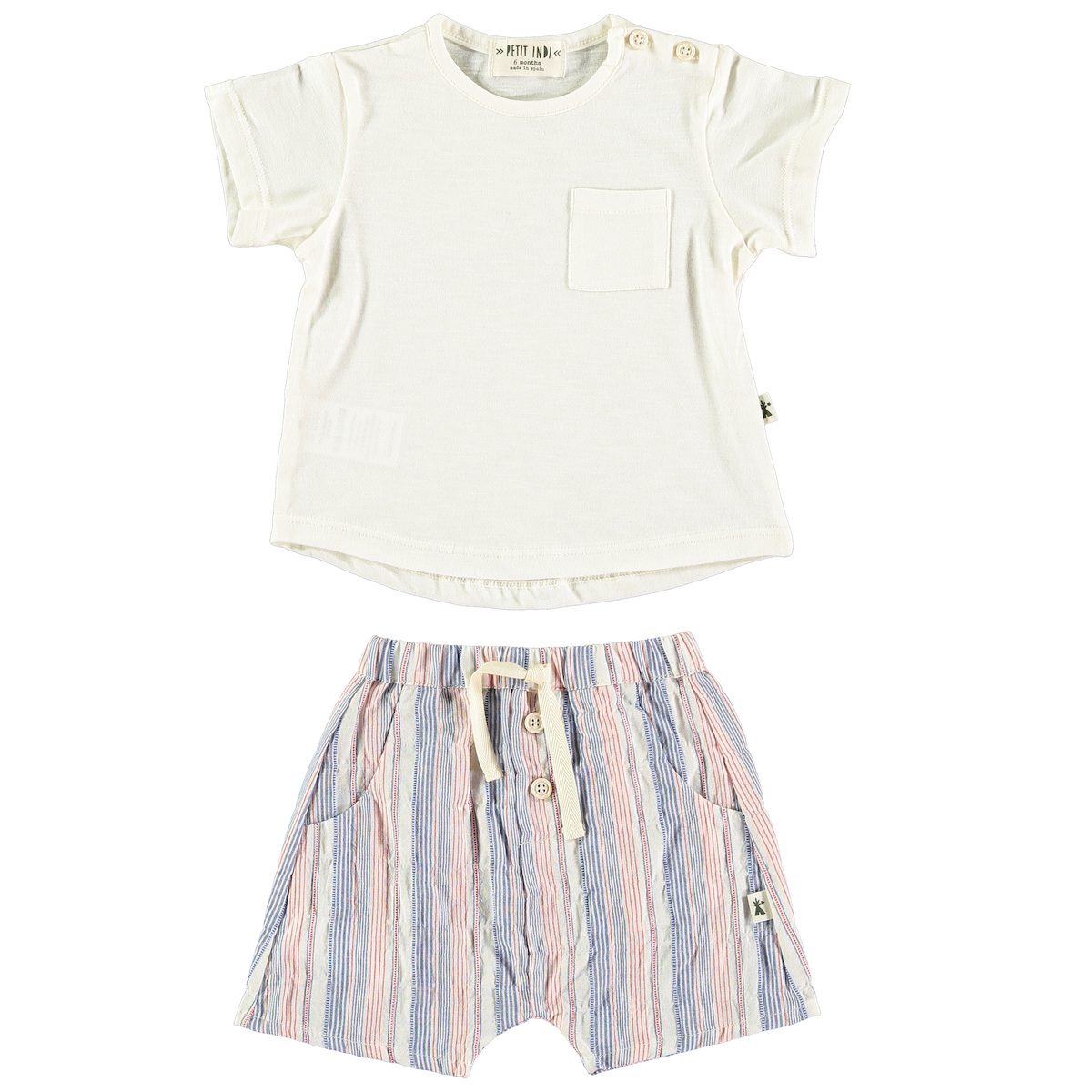 White T-Shirts & Striped Shorts Set