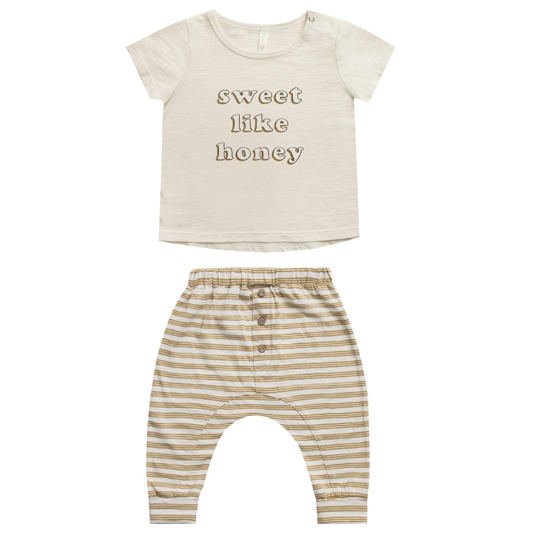Ivory Sweet Like Honey Tee & Gold Stripe Cru Pant