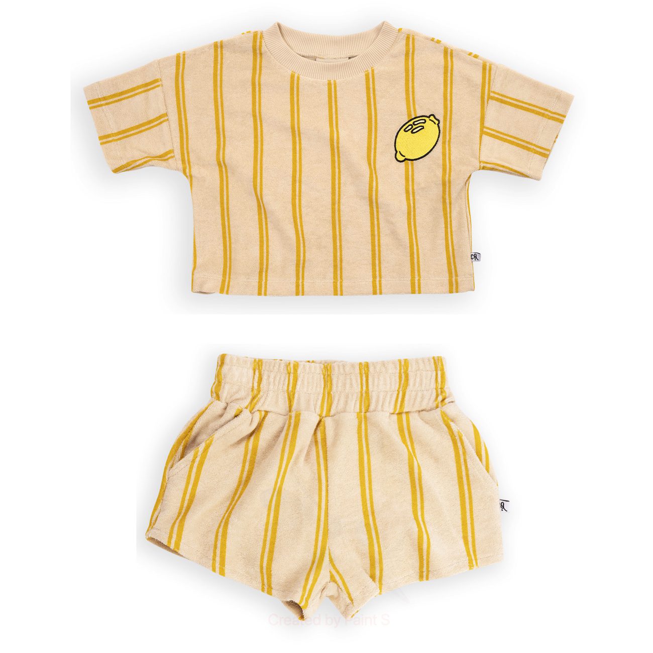 Cropped Crewneck Tee & Shorts | Stripes Yellow