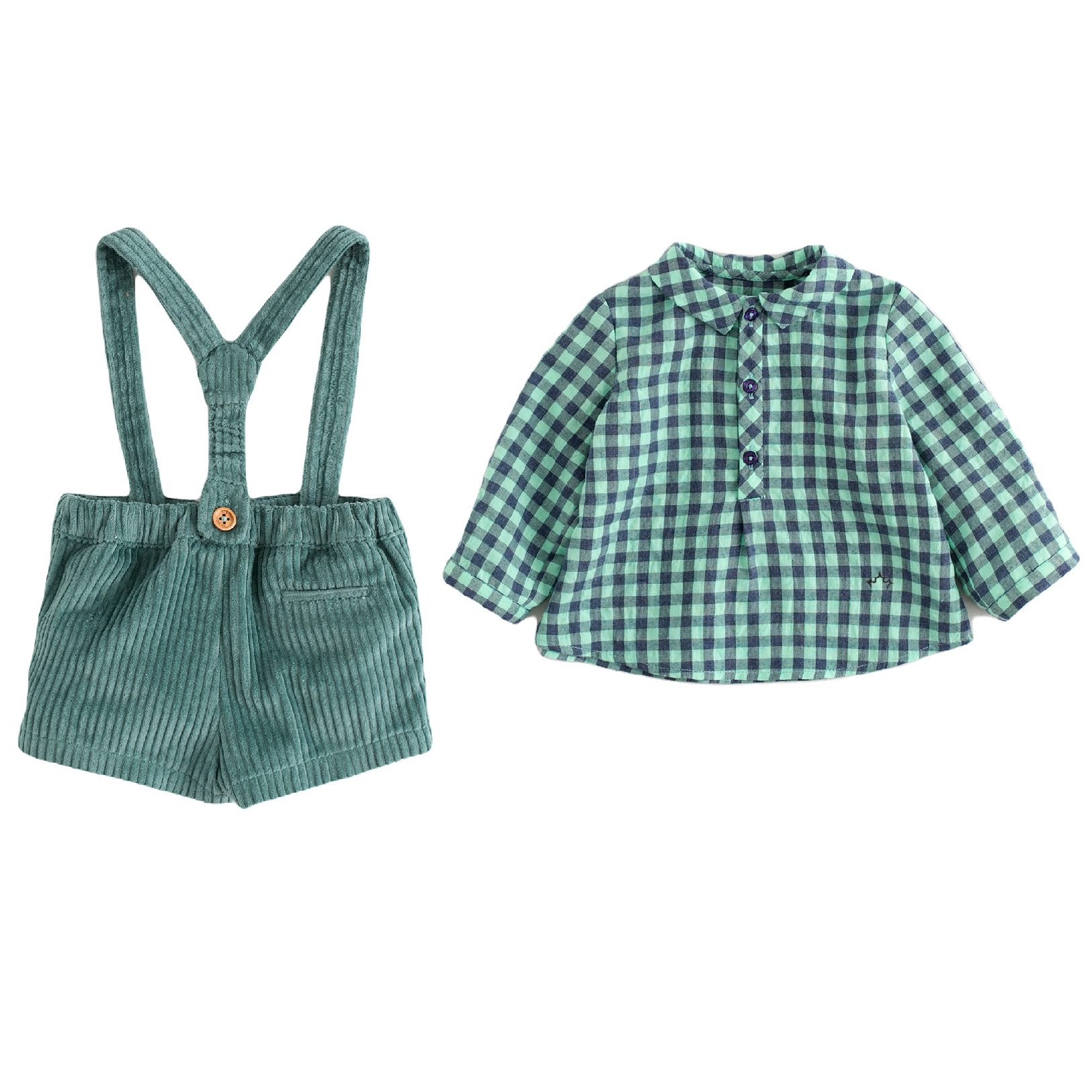 Aqua Green Vichy Shirt & Shorts