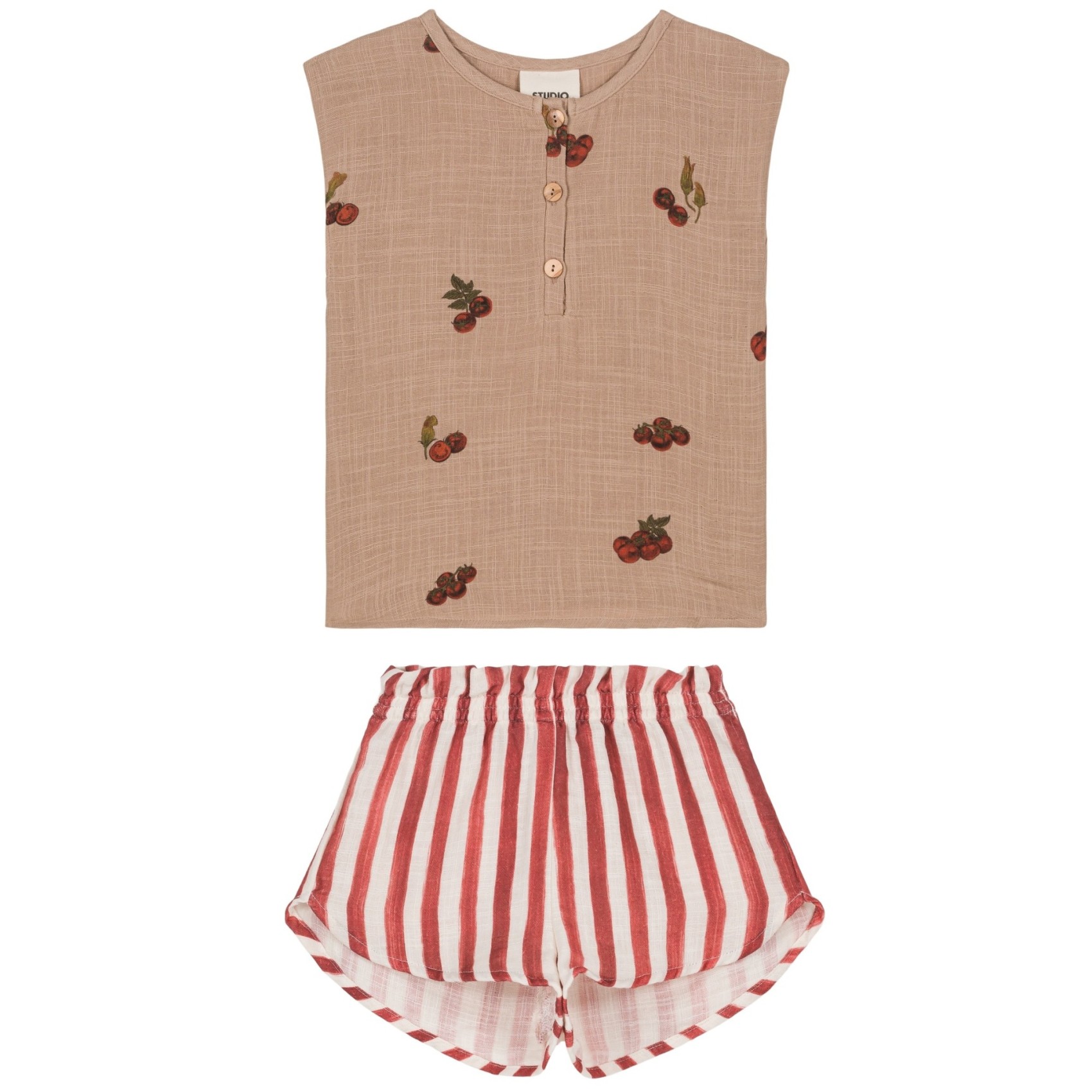 Blouse Roman & Shorts Georgette Tomatoes/Brick Red Stripes