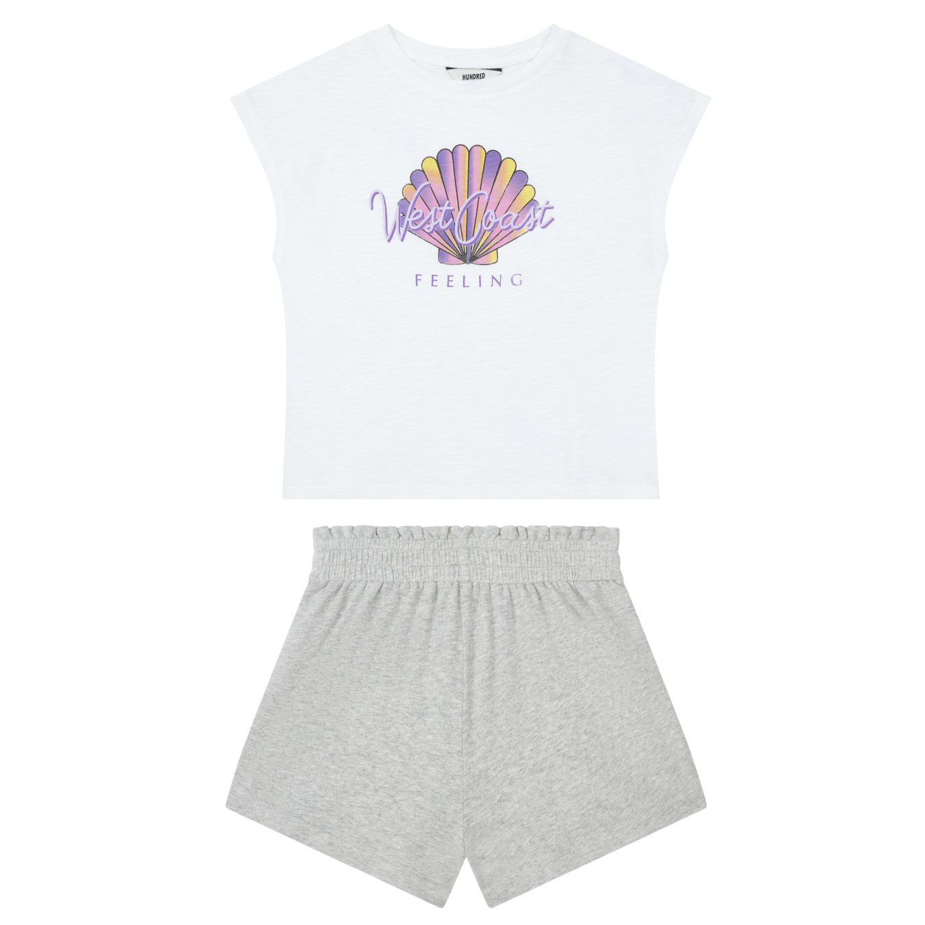 West Coast T-Shirt & Shell Pocket Shorts | Off White/Heather Grey