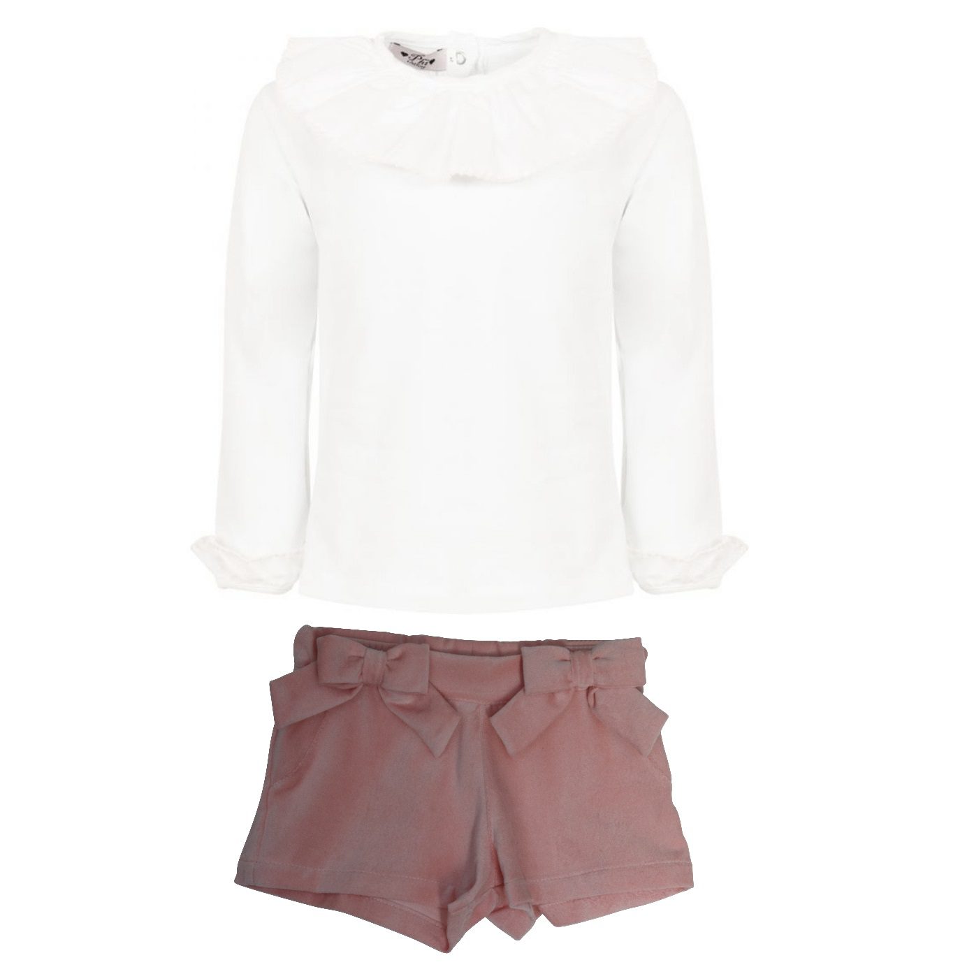Pink Velvet Two Bow Shorts & White Top