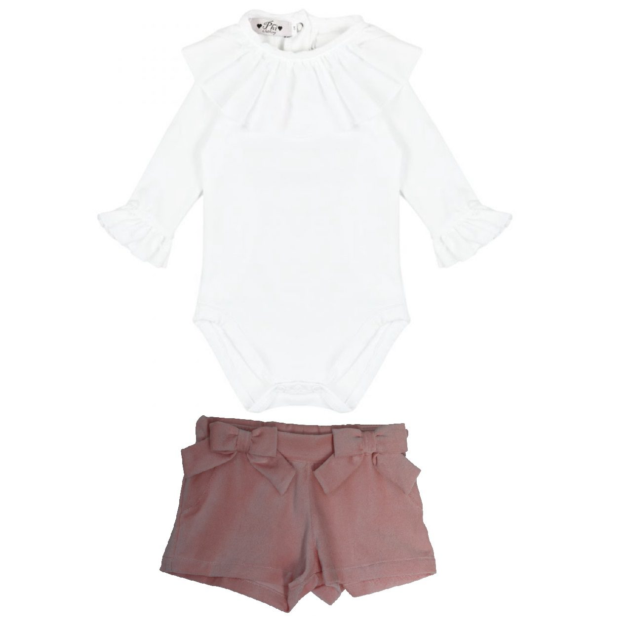 Pink Velvet Two Bow Shorts & White Top