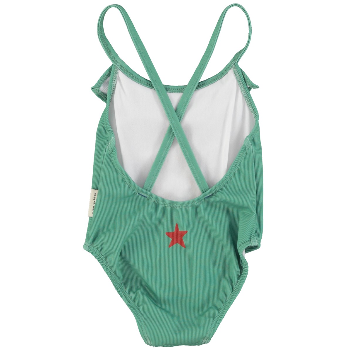 Swimsuit W/ Ruffles | Green W/ Cherry Print