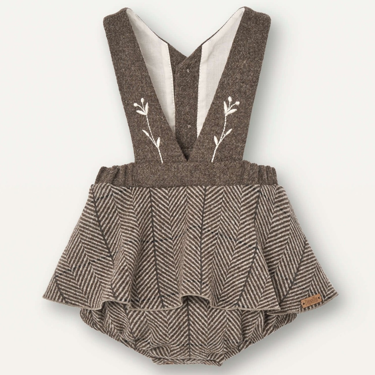 Herringbone Woolen Romper Suit & Off-white shirt