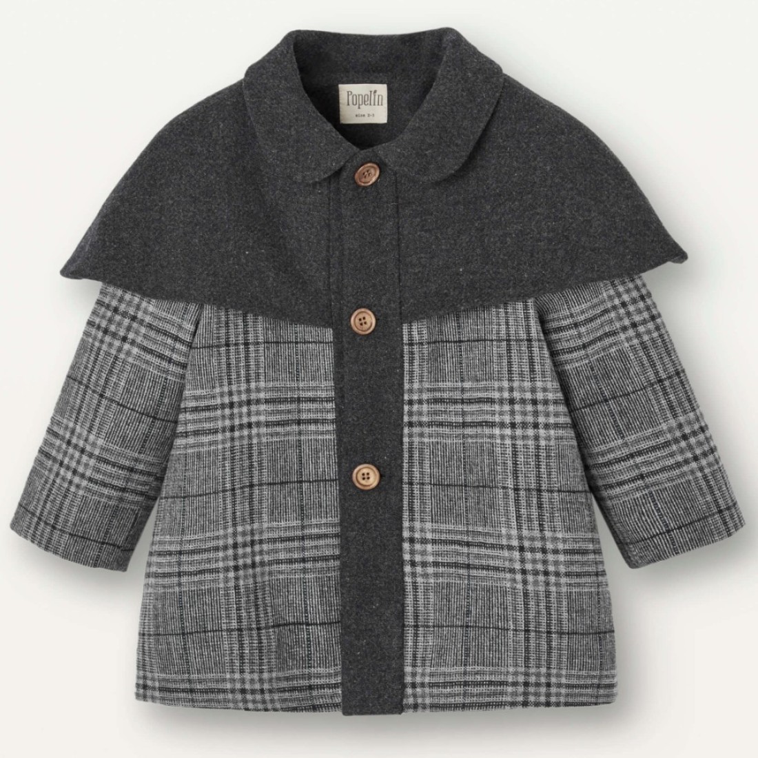 Grey Plaid Woolen Cape Coat