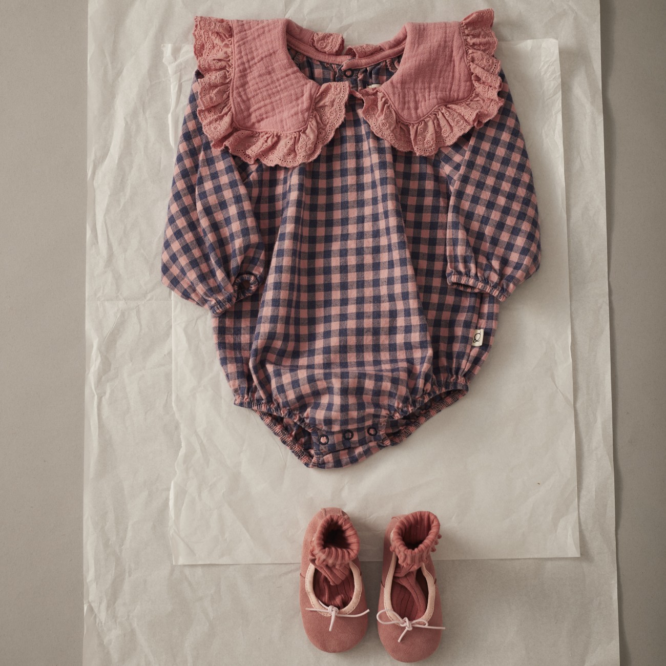 Rose Tea Gingham Flannel Romper
