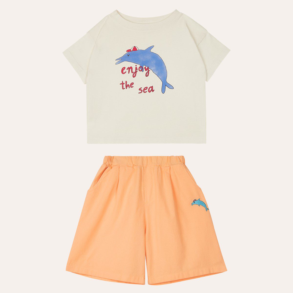 Enjoy The Sea T-Shirt & Dolphin Embroidery Short