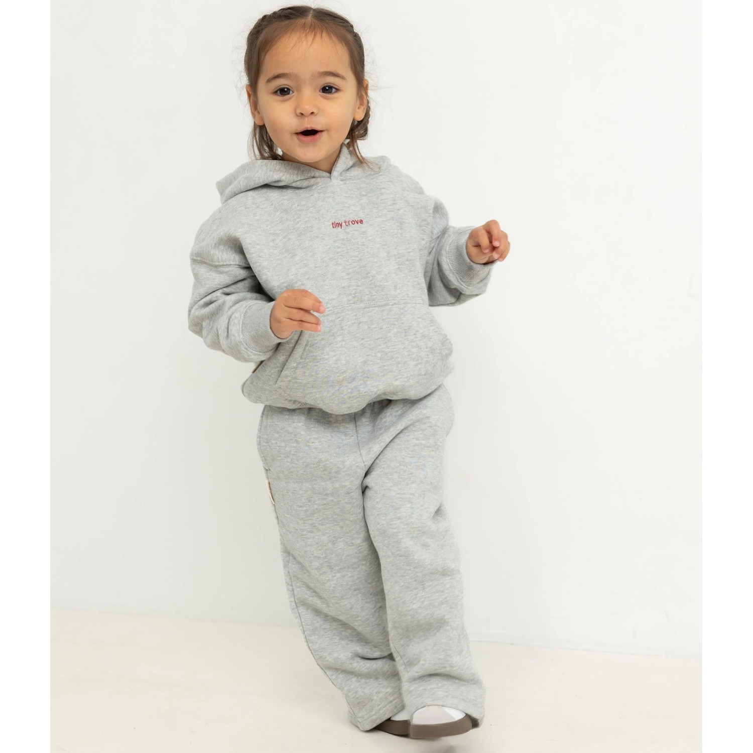 Sporty Puff Print Cotton Hoodie Tracksuit Set Grey Marle