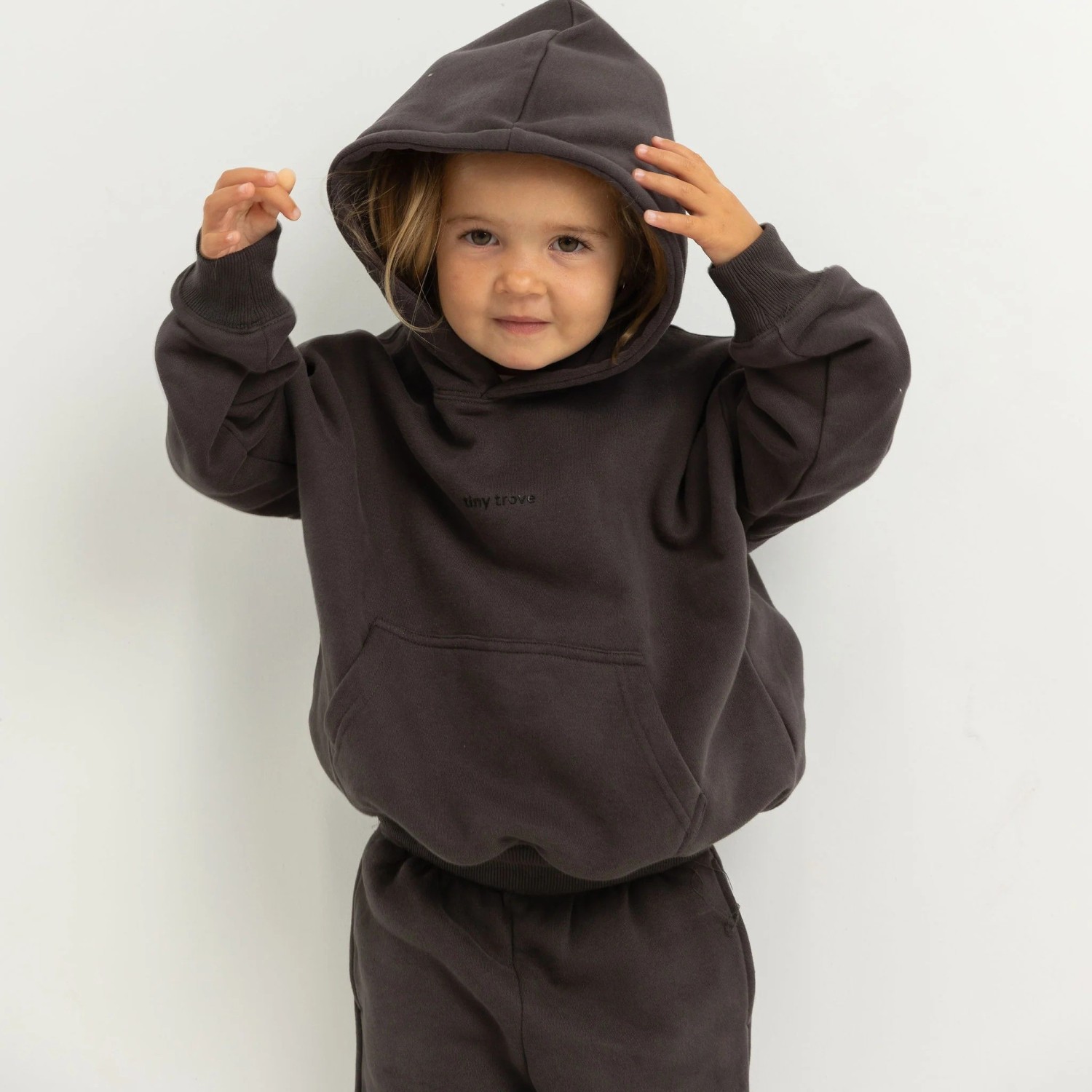 Sporty Puff Print Cotton Hoodie Tracksuit Set Charcoal