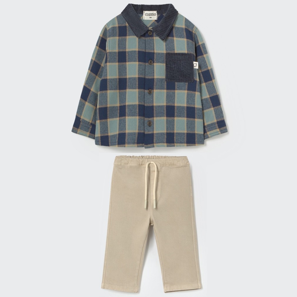 Arctic Blue Check Flannel Shirt & Stone Twill Pants