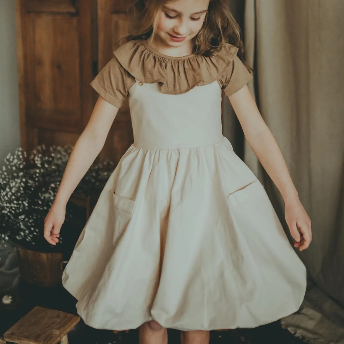 Light Brown Addie Top & Soft Powder Valeia Dress